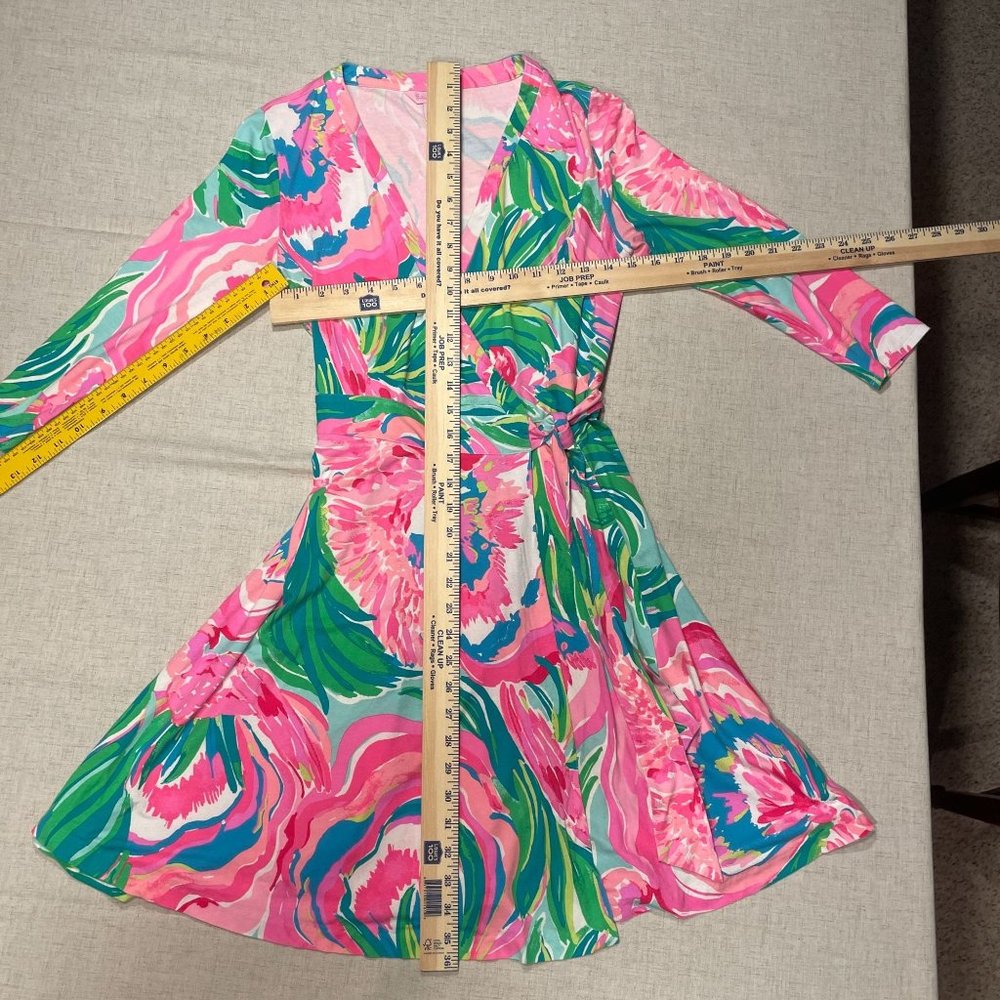 Lilly Pulitzer Womens Emilia Long Sleeve Wrap Dress Paradise Bound Serene Blue - Picture 8 of 11